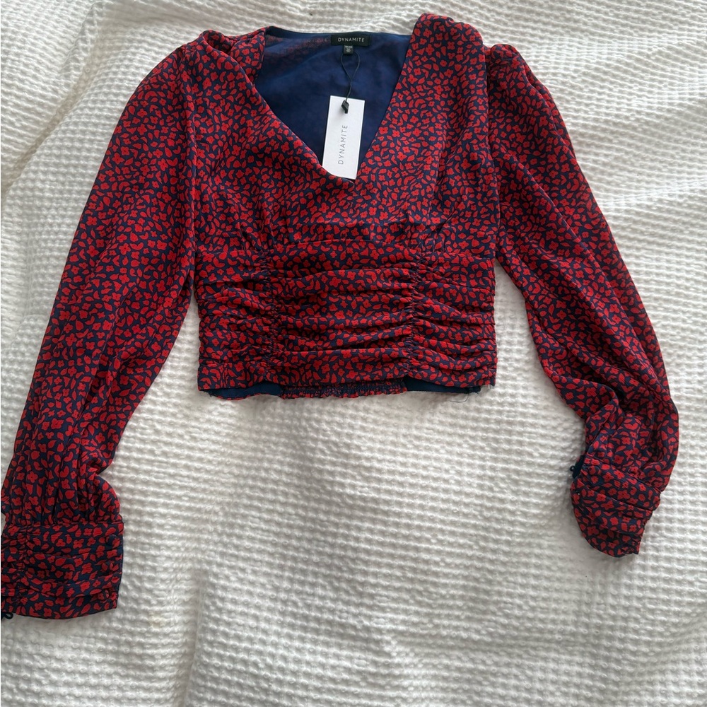 Dynamite Red and Black Patterned Blouse